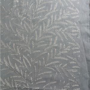 Baby blue upholstery fabric yardage with white floral fern embroidery